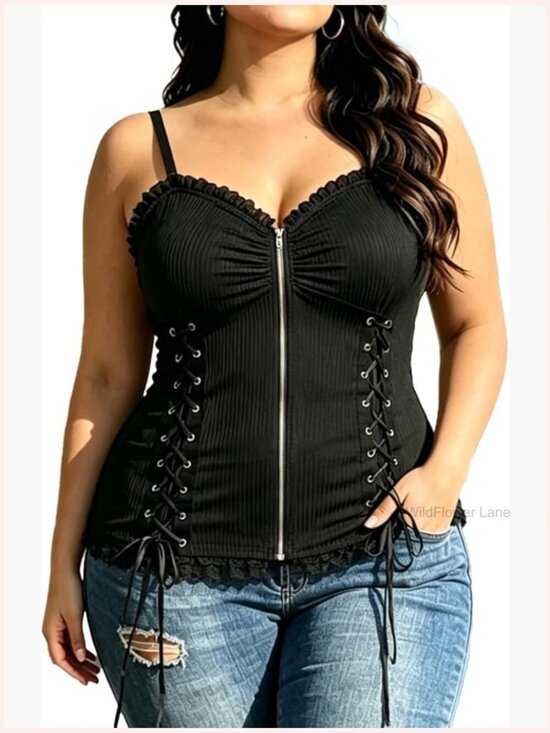 Other - Women's Plus Size Lace Up Corset Cami Tank Top Gothic Tunic